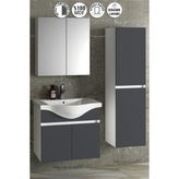 ÖZCEDEN Yıldız 65+35 cm Beyaz-Antrasit Gri Mat MDF Seramik Lavabolu Asma Banyo Dolabı Takımı