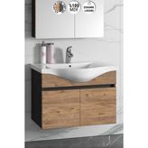Özceden Yıldız 80 cm Antrasit Gri Mat-Atlantik Çam Mdf Seramik Lavabolu Asma Banyo Alt Dolabı - Antrasit - Atlantik Çam