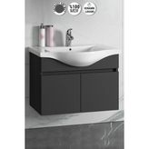 Özceden Yıldız 80 cm Antrasit Gri Mat Mdf Seramik Lavabolu Asma Banyo Alt Dolabı - Antrasit - Gri
