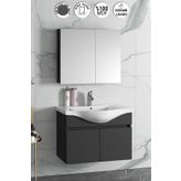 Özceden Yıldız 80 cm Antrasit Gri Mat MDF Seramik Lavabolu Asma Banyo Dolabı Takımı