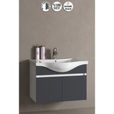 Özceden Yıldız 80 cm Beyaz-Antrasit Gri Mat Mdf Seramik Lavabolu Asma Banyo Alt Dolabı