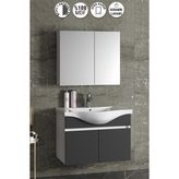 ÖZCEDEN Yıldız 80 cm Beyaz-Antrasit Gri Mat MDF Seramik Lavabolu Asma Banyo Dolabı Takımı
