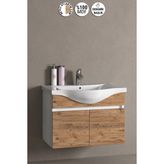 Özceden Yıldız 80 cm Beyaz-Atlantik Çam Mdf Seramik Lavabolu Asma Banyo Alt Dolabı