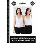 Özel Seri Kadın Fitilli Kalın Askılı Basic Beyaz Atlet 2'li Rahat Örme Giyim