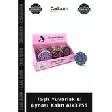 Özel Üretim Şık Hediyelik Makyaj Aksesuar Taşlı Yuvarlak El Aynası Kalın