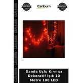 Özel Üretim Yılbaşı Aydınlatma Süs Parti Damla Uçlu Kırmızı Dekoratif Işık 10 Metre 100 Led Vitrin