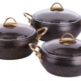 Özkent K542 Siyah Gold Güveç Granit 3lü Tencere Set