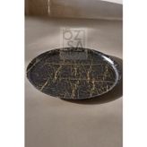 ÖzSa Home Mermer Desenli 35cm Yuvarlak Gold Siyah Melamin Tepsi Sunum Dekoratif Sofra Mutfak Çay Kahve Tepsi