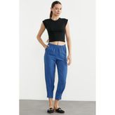 Paça Büzgü Detaylı Krep Pantolon - Indigo