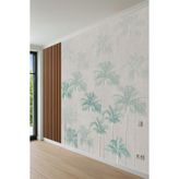 Palmiye ve Ahşap Panel Desenli Tek Parça Tekstil Duvar Kağıdı, 100 x 100