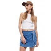 Pamuklu Bağlama Detaylı Mini Denim Şort Etek