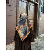 Pamuklu Flora Desen Eşarp-Siyah/Gold