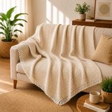 Pamuklu Lilyana Koltuk Örtüsü 170X210 Cm, Çift Taraflı Dekoratif Şal, Tekli, Üçlü, Kanepe, Çekyat ve Berjer Için Koruyucu, Kaymaz, Nefes Alan, Yıkanabilir, Modern Çizgili Tasarım (Krem) - 60 x 90 cm