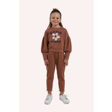Panço Kız Çocuk Nakışlı Camel Sweatshirt