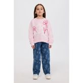 Panço Kız Çocuk Nakışlı Pembe Sweatshirt