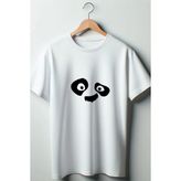 Panda Baskılı Oversize Bisiklet Yaka Beyaz Tshirt - M