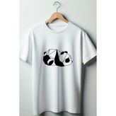 Panda Baskılı Oversize Bisiklet Yaka Beyaz Tshirt - XL