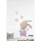 PANDA SOKAĞI Sevimli Kalpli Tavşan Pembe Tulumlu Duvar Sticker Seti Çocuk Odası Duvar Sticker Seti