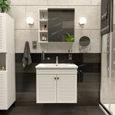 Panjur Kapaklı Aynalı I Lavabolu I Askılı Banyo Lavabo Dolabı Seti I Mat Beyaz