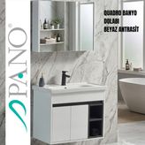 Pano Quadro Asma Banyo Dolabı 80 cm Beyaz Antrasit - Beyaz - Antrasit