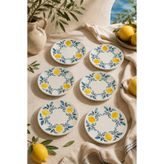 Papart 6’lı Limon Desenli Seramik Tatlı Tabağı 16 cm Akdeniz Temalı Pasta Kahvaltı ve Sunum Tabağı