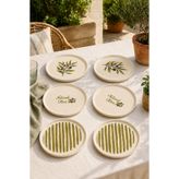 Papart Oliva 6’lı Stackable Seramik Pasta Tabağı Seti 20 cm Zeytin Desenli Tatlı ve Servis Tabağı