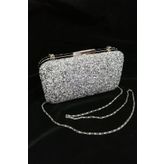 PARKTAN Yakamoz Kadın Gümüş Taşlı Abiye Clutch Portföy Çanta