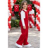 Parla Kids Kız Çocuk Berlin Kırmızı Pamuklu Fırfırlı Bağlama Detaylı Salopet Tulum 29 Ekim Gösteri Kıyafeti - 6 - 7 Yaş