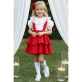 Parla Kids Kız Çocuk Helen Kırmızı Askılı Jile 23 Nisan 29 Ekim Elbise Gösteri Kıyafeti Ekru Dantel Kısa Kollu Bluz Abiye Takım - 10 - 11 Yaş
