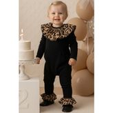 Parla Kids Kız Çocuk Leopar Yakalı Çıtçıt Detaylı Tulum Salopet - Koyu Leopar - 2 - 3 Yaş