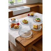 Paşabahçe Şeffaf Çizgili Cam Pasta Servis Tabağı 6'lı - Modern Kahvaltı Tatlı Ve Sunum Tabağı 17cm