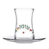 Paşabahçe Sparkles Heybeli Çay Seti, 4 Kişilik, 170 cc Bardak ve 126 mm Tabak, Yılbaşı Temalı