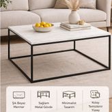 Pasific Home Poly Beyaz Mermer Orta Sehpa