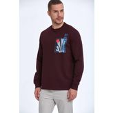 Pattern Bisiklet Yaka Erkek Sweatshirt Bordo