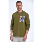 Pattern Bisiklet Yaka Erkek Sweatshirt Haki