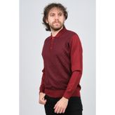Pave 4537134 Bordo Polo Yaka Desenli Yün Erkek Kazak