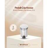 Pedallı 3 Lt Krom Metal Çöp Kovası