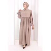 Pelerinli Elbise 6082 Vizon