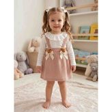 Peluş Ayıcık Detaylı Kız Çocuk Elbise - 9 Ay - Pembe