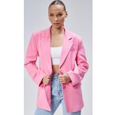 Pembe Kadın Düğmeli Oversize Blazer Ceket