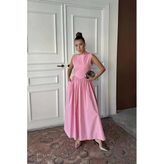 Pembe Uzun Büzgülü Elbise