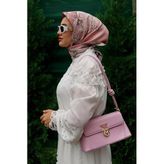 Pembe Varak Desenli Twill İpek Eşarp