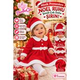 PEMBECİN Kız Bebek Yılbaşı Kostümü, Polar Şapkalı Kırmızı Noel Baba Bebek Elbisesi Seti