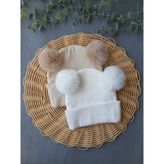 Pempem Bandana Kız Bebek Peluş Ponponlu Kaskorse Bere Krem - Bej Renkli Şık Aksesuar - 0 - 1 Yaş