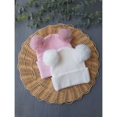 Pempem Bandana Pempem Kız Bebek Peluş Ponponlu Kaskorse Bere Krem - Pembe Renkli Şık Aksesuar - 0 - 1 Yaş