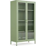 Pera Camlı Metal Dolap 150 Cm, Cam Kapaklı Vitrin - Büfe - Kitaplık ve Çok Amaçlı Dolap ( Raf Ayarlanabilir) Ral 6011 Yeşil