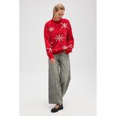 Peraluna Snowflake Kartanesi Desenli Unisex Yılbaşı Kazağı - Kırmızı - XL
