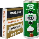 PermaSharp 100'lü Berber Jileti Paketi, Derby Usta 75g Tıraş Sabunu