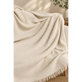 PESTIVA Modern Balık Sırtı Desenli Ekru Koltuk Örtüsü 180x300 cm - Saçaklı Kanepe ve Çarpana Çekyat Örtüsü- Natural Örtü