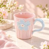 Petal Lüsterli Porselen Kupa 360 ml Çiçek Desenli Kahve ve Çay Kupası,Pembe